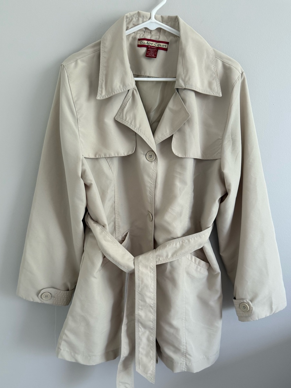 Haband Women's Light Beige Short Trench Coat with Belt